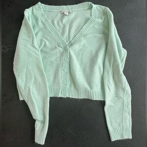 Teal Cropped Fuzzy Cardigan